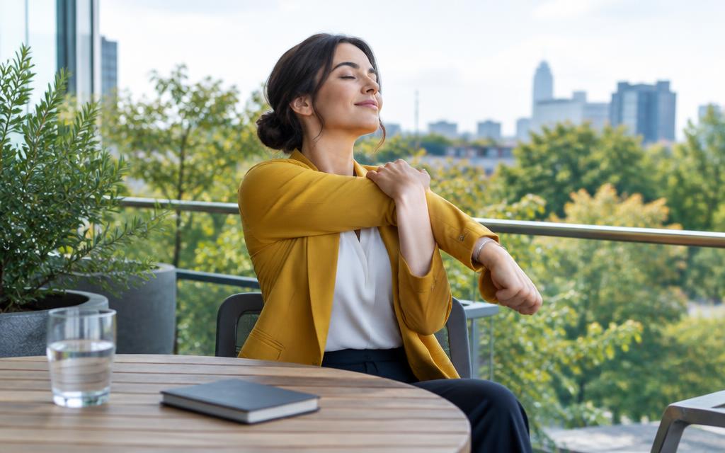 Trabajadora ajustando su puesto de trabajo ergonómico
