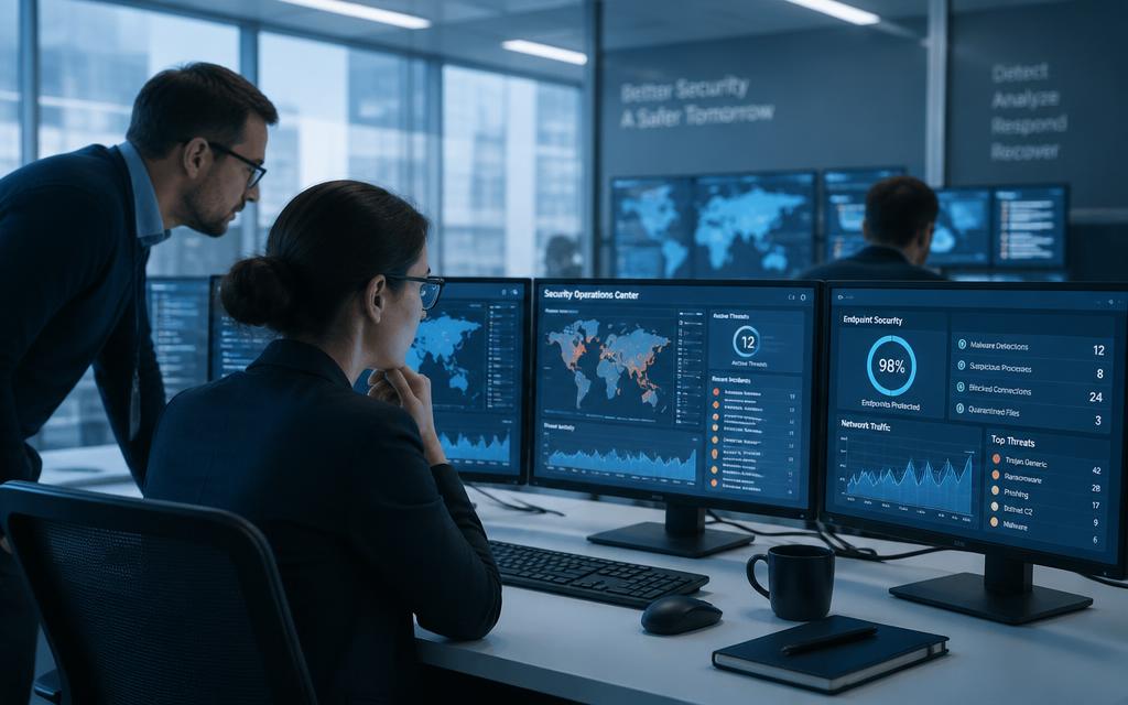 Equipo revisando la protección de datos en un portátil
