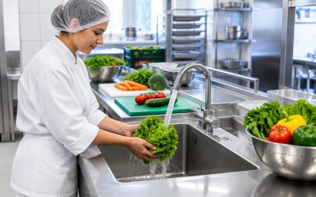 Persona manipulando alimentos con medidas correctas de higiene