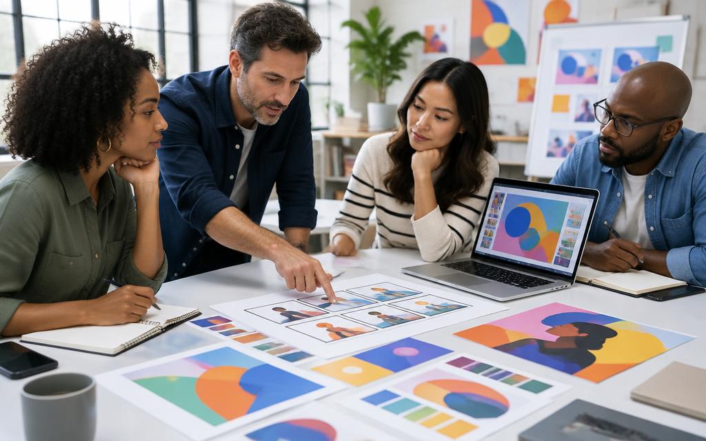 Alumnado adulto trabajando en un proyecto de marketing y publicidad